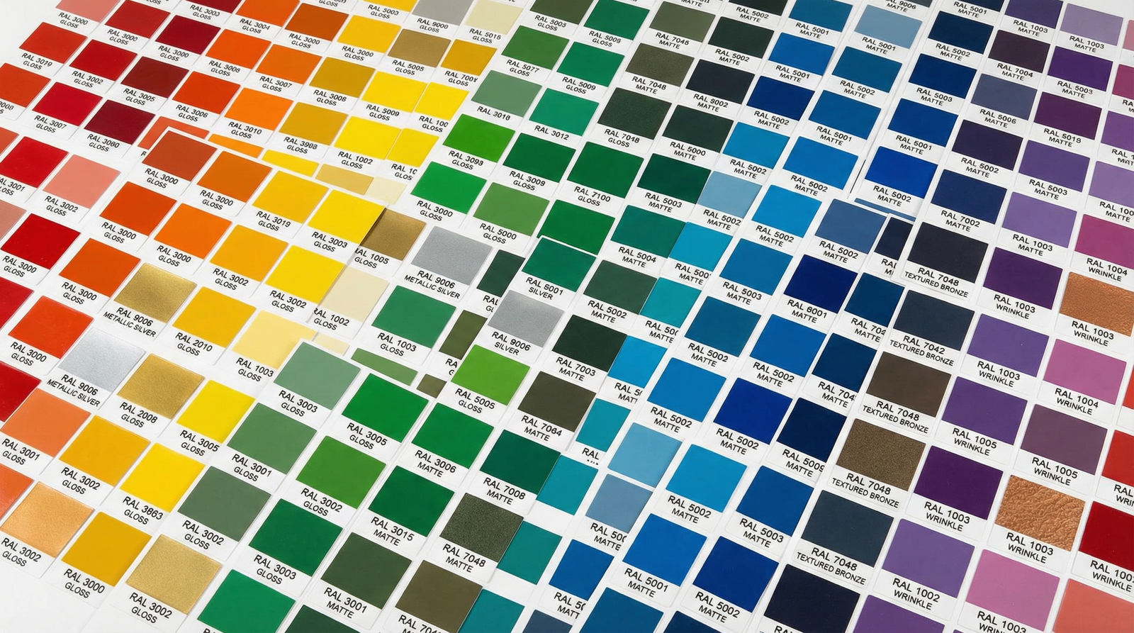 RAL powder coating color, gloss and textured finish samples