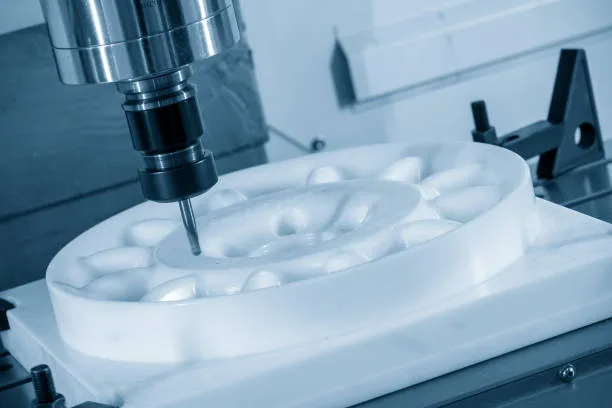 CNC milling a white engineering plastic component
