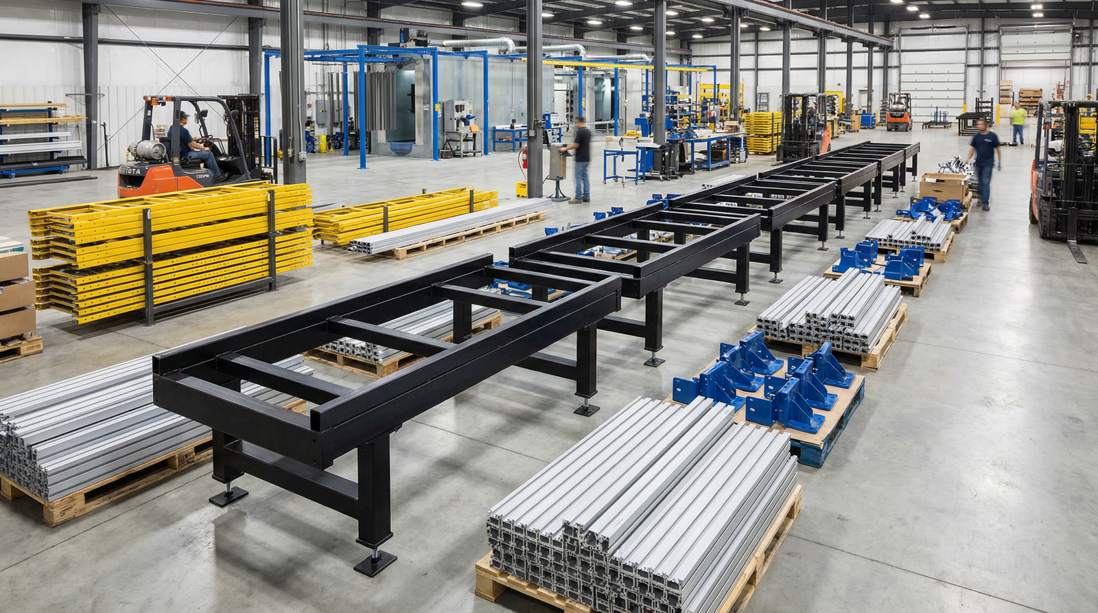 Powder coated fabricated metal frames and components