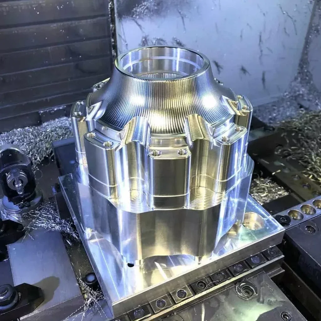 Aluminum CNC prototype during the machining process
